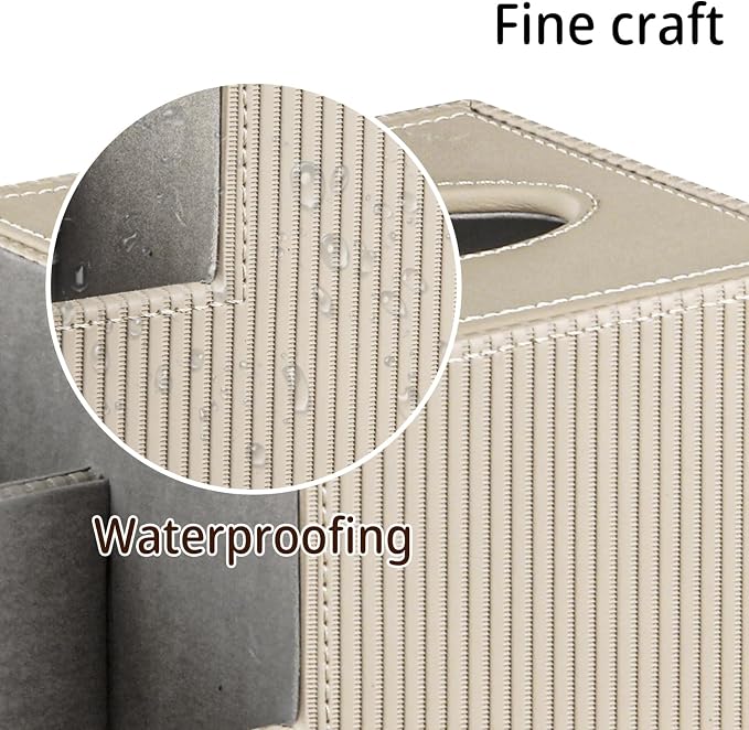 PU Leather Square Tissue Box Cover - Multi-Functional Tissue Box Holder, Tissue Box Cover with Storage,Tissue and Remote Control Holder, Cube Tissue Box Organizer Bedroom Nightstand End Table
