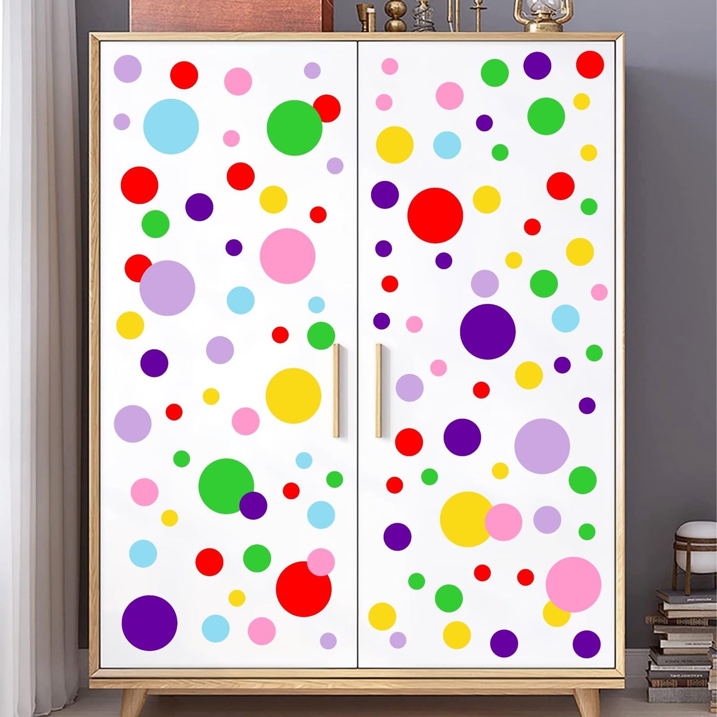 Polka Dots Wall Decal Christmas Wall Decals Lime Green Red Vinyl Stickers Dots Decals Living Room Art Murals Xmas Home Decoration Indoor Rainbow Christmas Circle Stickers Peel and Stick Decal