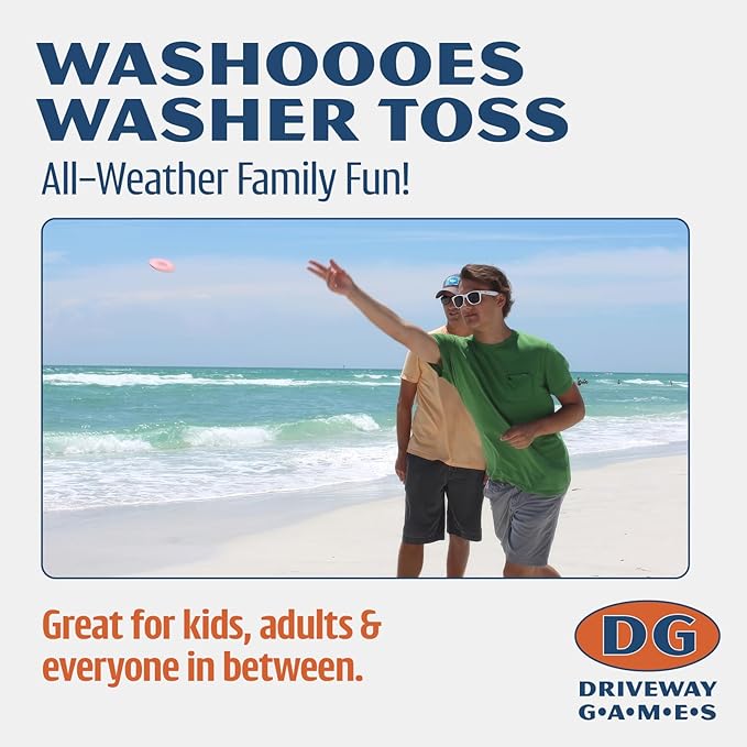 Driveway Games All Weather Washoos Washer Toss Game Set - Portable Outdoor Lawn Games for Adults and Kids, Summer, Camping, Tailgates & Beach – Includes 8 Pitching Rings & Toss Targets