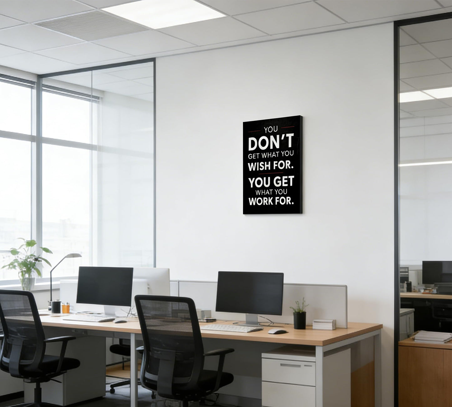 Inspirational Canvas Wall Art-You Get What You Work For Motivational Painting Picture Wall Decor,Black Positive Quotes Poster Print Artwork for Men Office Gym Home Decoration,12x16 Inch