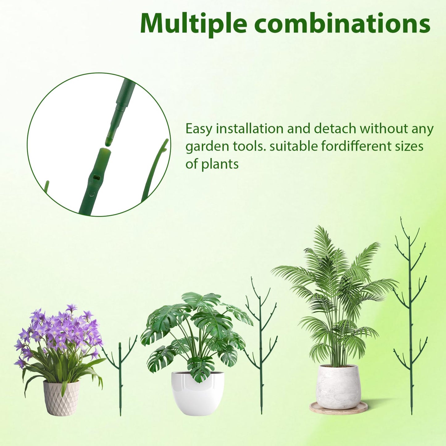 PERSZEN 15 Pack Stackable Plant Support Stakes, Garden Trellis for Climbing Plants Indoor and Outdoor Use, Plant Accessories for Potted Plants Monstera, Plant Sticks for Climbing Plant Stems