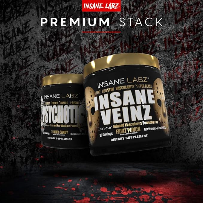 Insane Labz Insane Veinz Gold, Nitric Oxide Non Stimulant pre Workout Powder, Loaded with Hydromax, Nitrosigine, Increases Vascularity and Blood Flow, 30 Srvgs, Apple