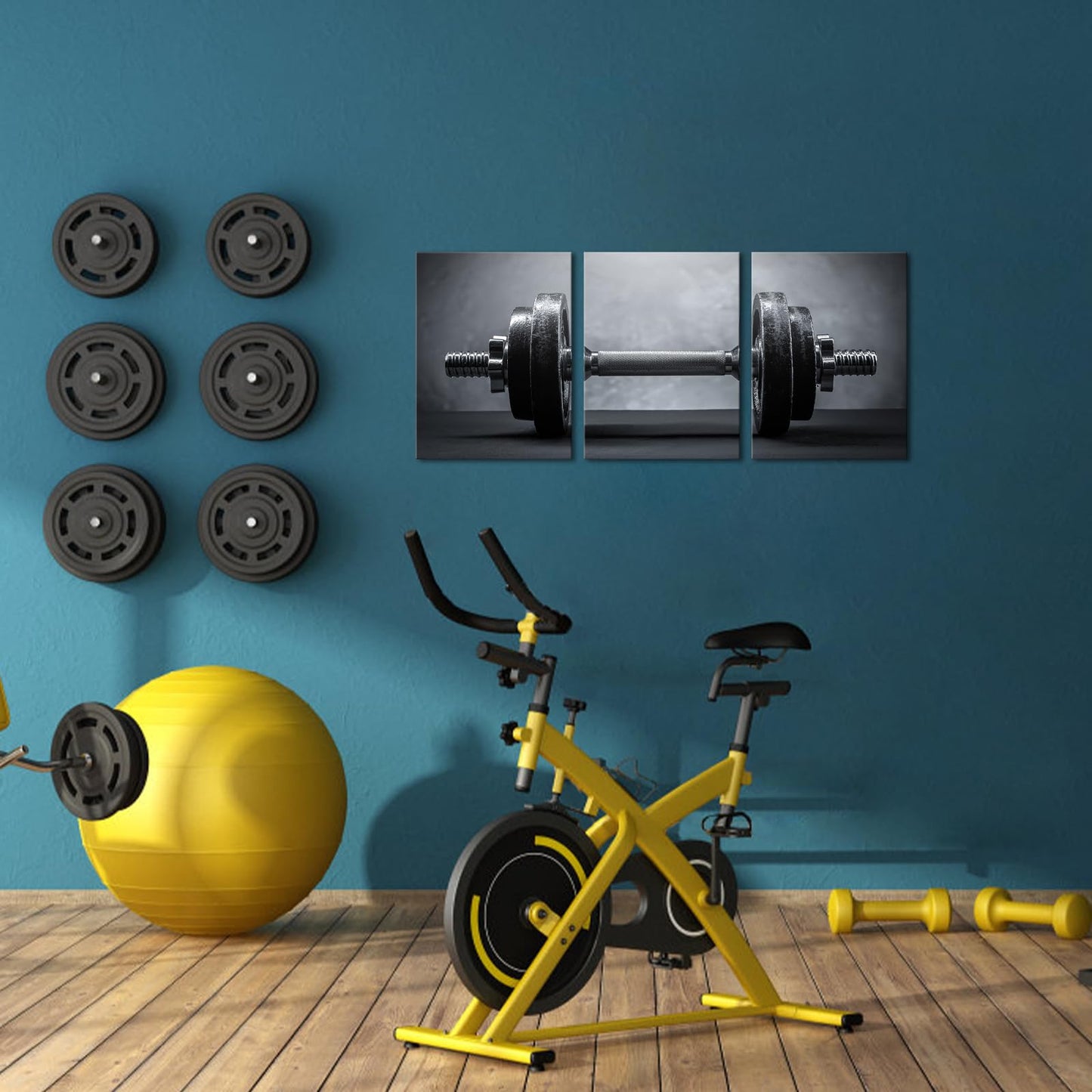 3 Piece Black White Wall Art Gym Picture Modular Dumbbells Picture Sports Artwork Sports Room Living Room Game Room Decor Framed Bedroom Decor