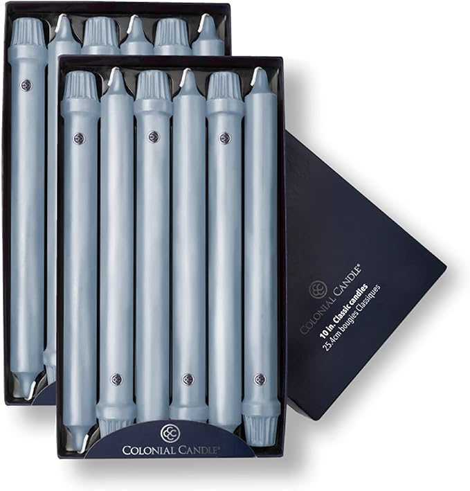 Colonial Candle Unscented Taper Candle, Classic Collection, Wedgewood, 10 in, Pack of 12 - Up to 8 Hours Burn