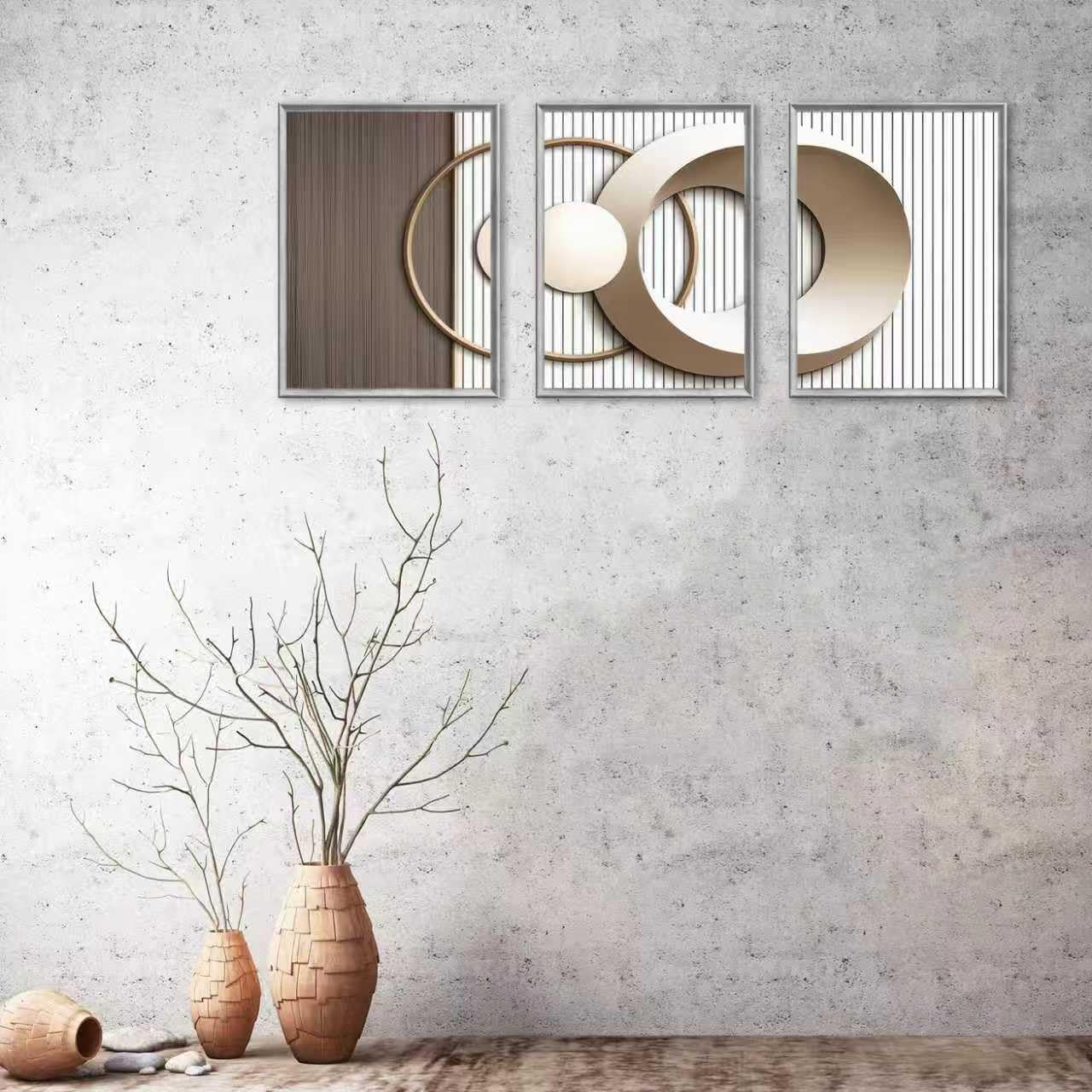 SFXYRTAH 3PCS Modern Geometric Wall Art Set Gold and Beige Abstract Canvas Prints Minimalist Circle Design Wall Picture Posters for Living Room Bedroom Office Decor Unframed