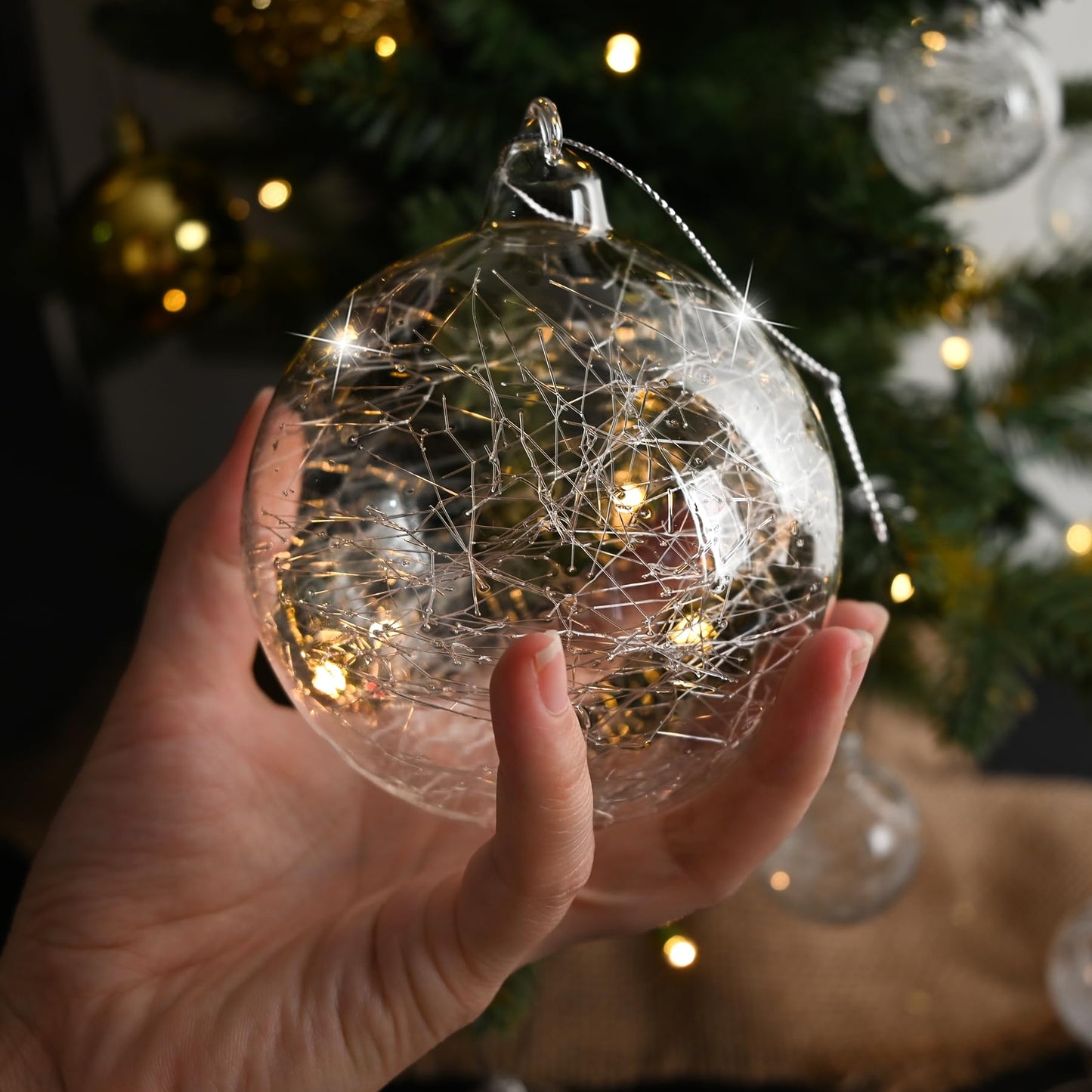 2 Pcs Glass Christmas Ball Ornaments Bulk 4 Inch Christmas Tree Ornaments Large Clear Glass Snowflake Dots Hanging Ball Decorations for Trees Xmas Party Home Decor