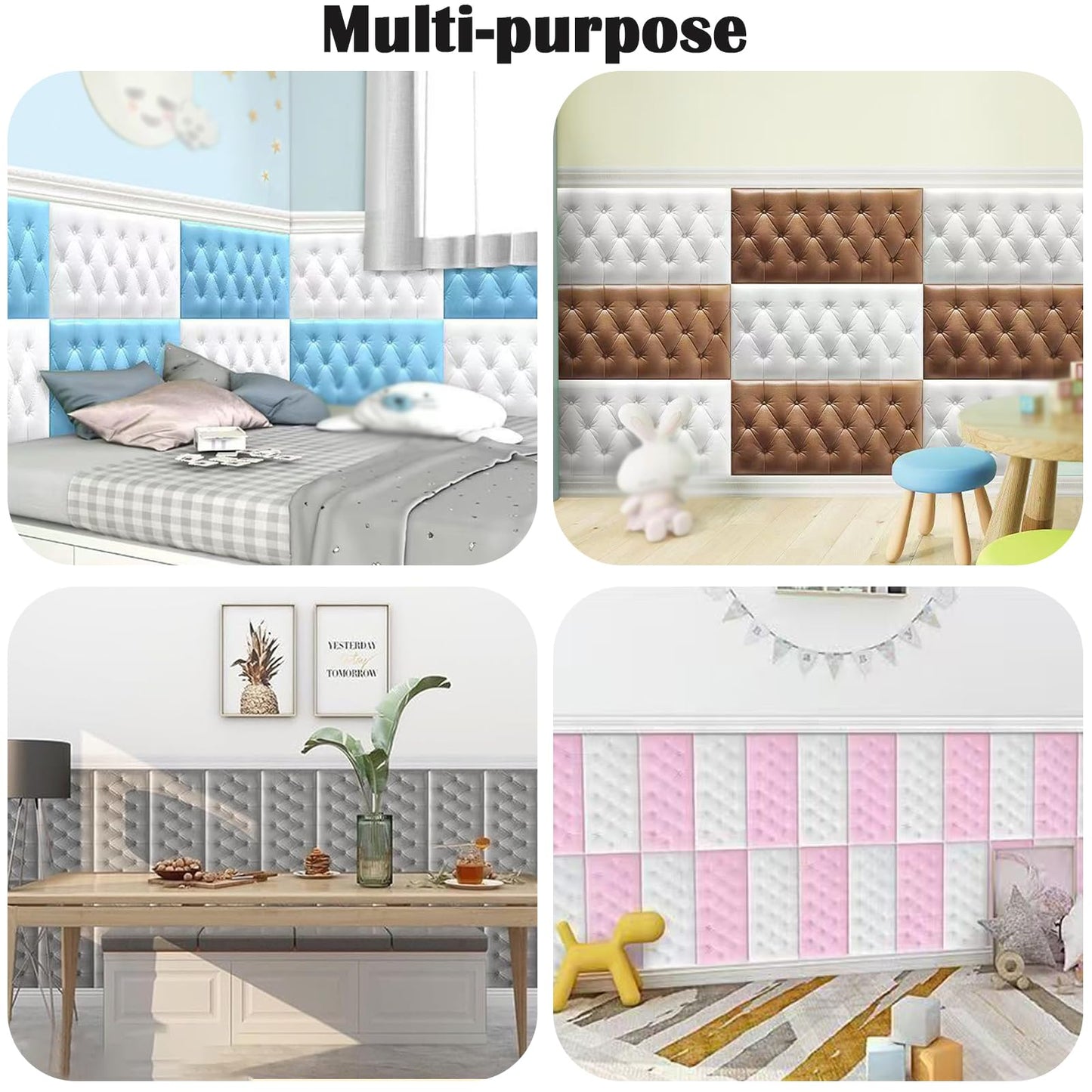 DHIJUPNG 3D Anti Collision Wall Padding for Bedroom, Peel and Stick Headboard Padded Wall Cushion Upholstered Self-Adhesive Wall Panels Playroom Decorative Protection Panel White 8 Pack（11.8"x23.6"）