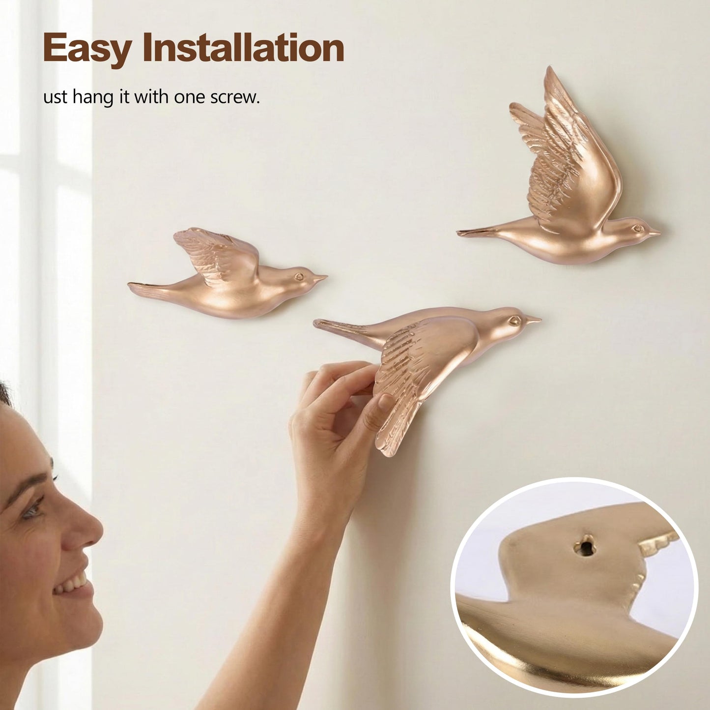 suruim Bird Wall Sculptures Set of 3-3D Wall Art Decor for Living Room, Home Decor Modern Golden Wall Decor & Bird Gallery Wall Art (Gold)