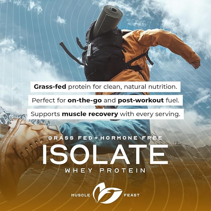 Muscle Feast Grass-Fed Whey Protein Isolate, All Natural Hormone Free Pasture Raised, Whey Isolate Protein Powder for Men and Women, Clean, Gluten-Free, Delicious Isolate Protein - Rasberry, 2lb