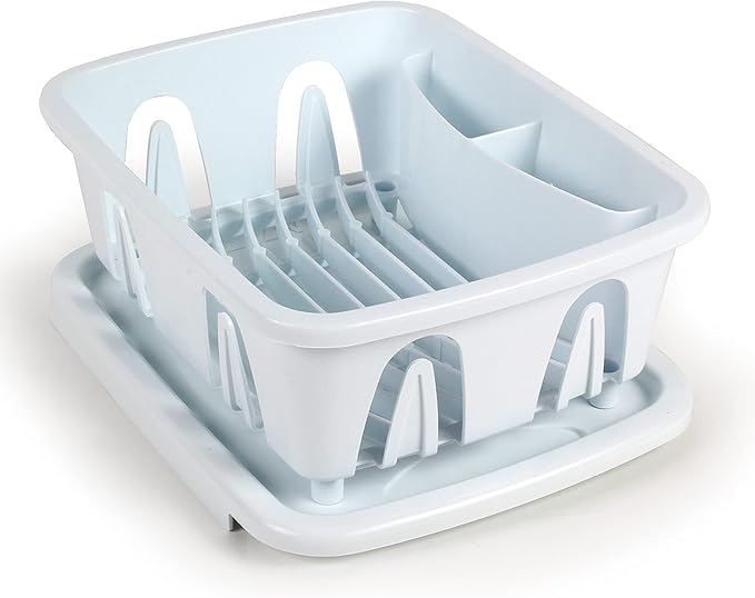 Camco RV Mini Dish Drainer & Tray - Features a Sloped Drain Tray Design, Heavy-Duty Construction - Ideal for Small Spaces, Apartments, Boats, and More -9.5"L x 11.7"W x 4.75"H - White (43511)