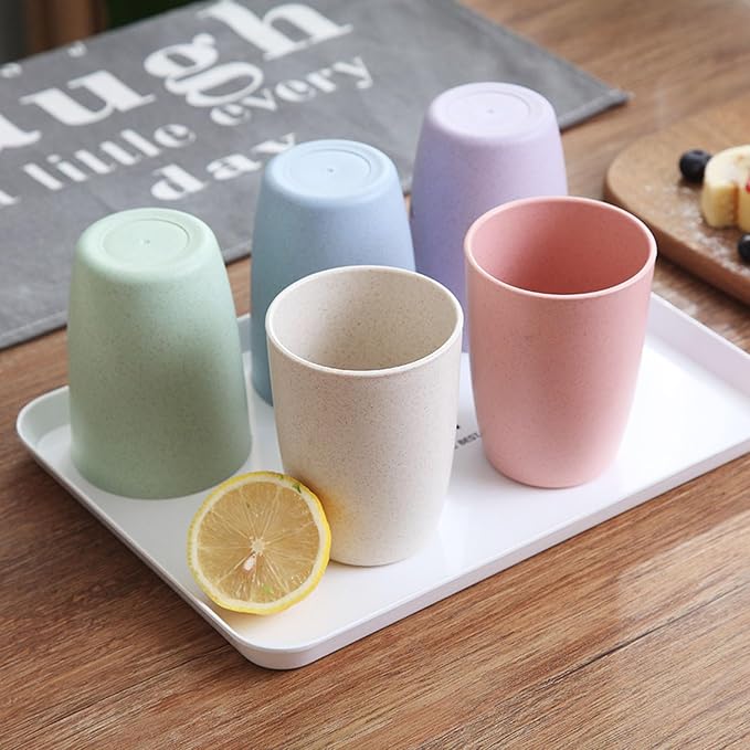 Wheat Straw Cups set of 4, Unbreakable Drinking Cup, Reusable Cups, Dishwasher Safe, 12 oz for Kitchen, Home, Office, and Outdoor Use (Black)