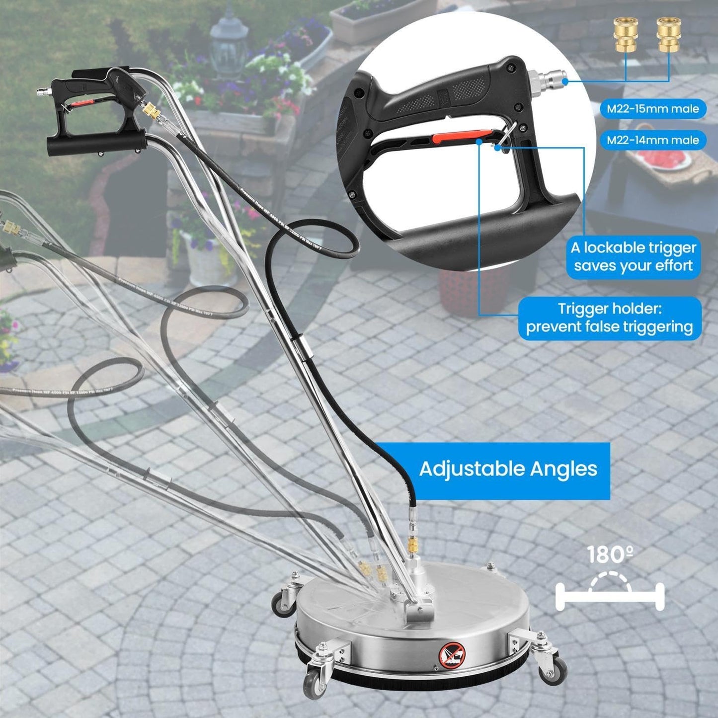 2000-4500 PSI 24" Power Washer Surfaces Cleaner, Upgraded Twin Handle Pressure Washer Attachment with 4 Universal Wheels, Splash Guard & Built-in Filter for Driveways Patios Decks