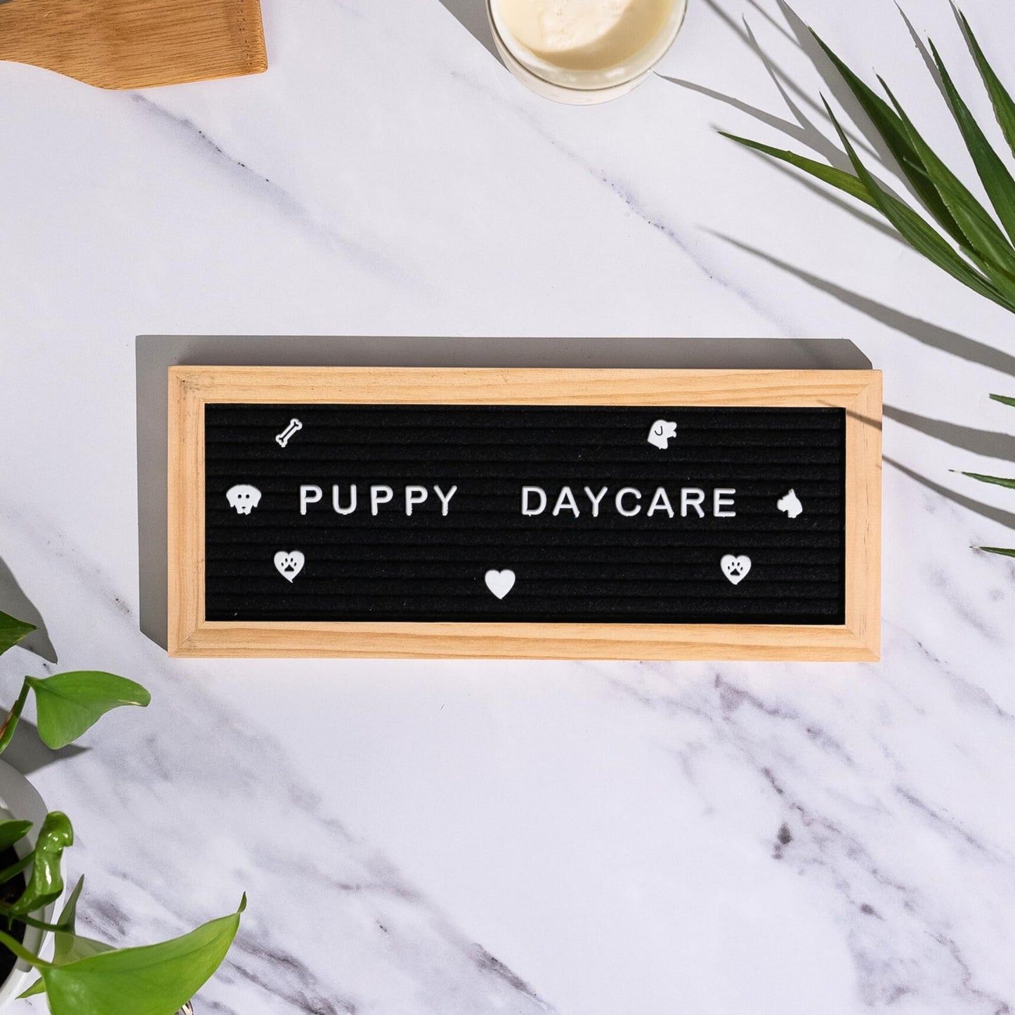 Small Letter Board | 12"x5" Mini Black Felt Classy Wooden Frame with White Letters | Premium Changeable Sign Boards for Home Decor Motivational Quotes Baby Announcement Price List Message Letterboard