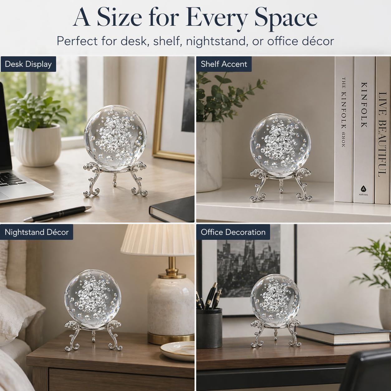 Crystal Ball Glass Globe Decor - Crystal Sphere with Stand & Gift Box, Clear Decorative Crystal Globe, 3D Crystal Ball for Home Decor Photography, Gazing Divination Fengshui Meditation, 2.3 inch/60mm