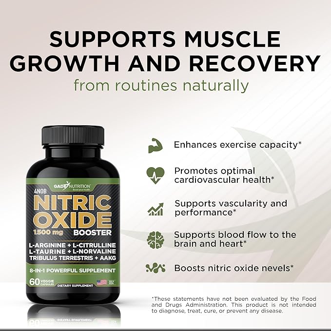 Gade Nutrition Nitric Oxide Supplement - L Arginine Capsules ??Helps to Improve Energy, Endurance & Performance - Pre Workout - Muscle Builder - with All Essential Amino Acid and Maca Root