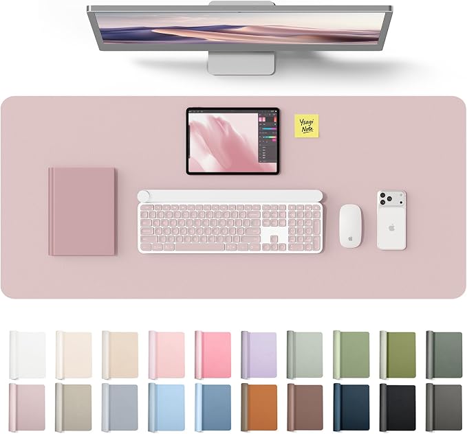 YSAGi Leather Desk Protector, Office Mat, Large Mouse Mat, Non-Slip PU Leather Blotter, Laptop Desk Mat, Waterproof Writing Pad for Office and Home(Grayish Lavender, 42" x 17.2")