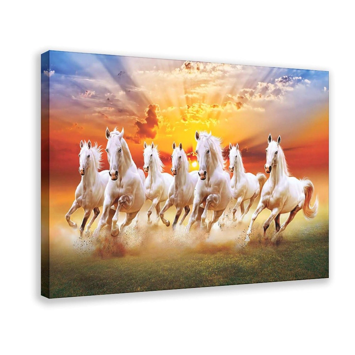 Seven Lucky Running Wild Horses Wall Art Animal Posters 7 Horses Running Painting 2 Canvas Poster Bedroom Decor Sports Landscape Office Room Decor Gift Frame-style Frame-style08x12inch(20x30cm)