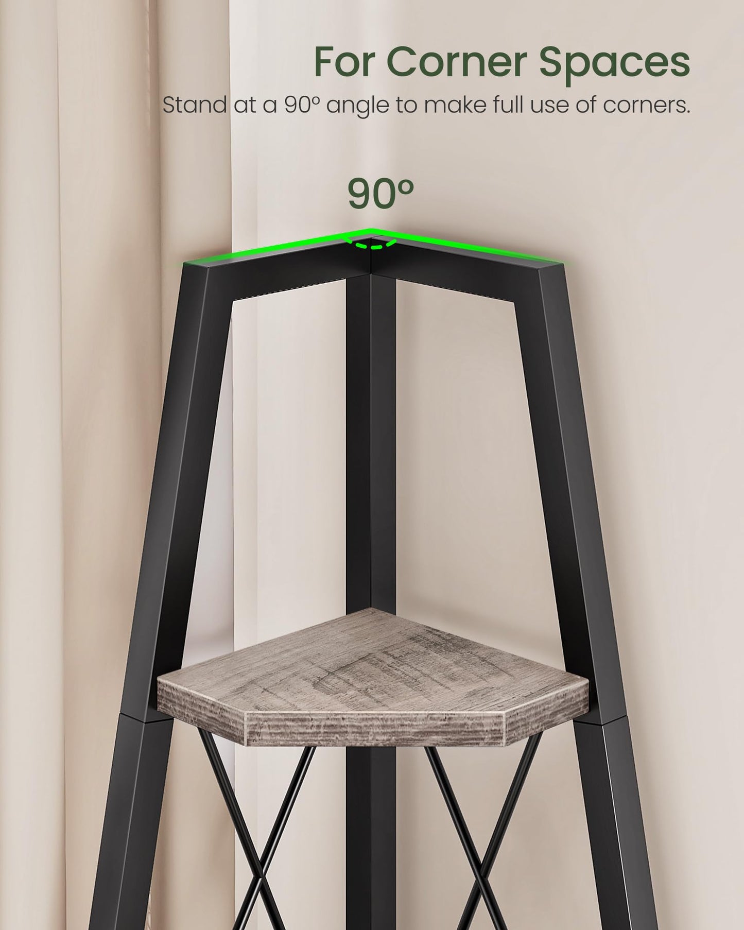 CHOEZON 5-Tier Corner Shelf, Corner Bookshelf, Ladder Shelf, Floor Standing Storage Rack, Open Display Stand, Plant Stand, for Living Room, Bedroom, Study, Bathroom, Greige and Black TCJ22BG