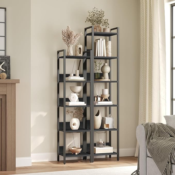 MAHANCRIS 5-Tier Bookshelf, Bookcase, Shelves Organizer for Small Spaces, Storage Shelf Organizer, for Living Room, Bedroom, Study, Balcony, Black BKHB5501