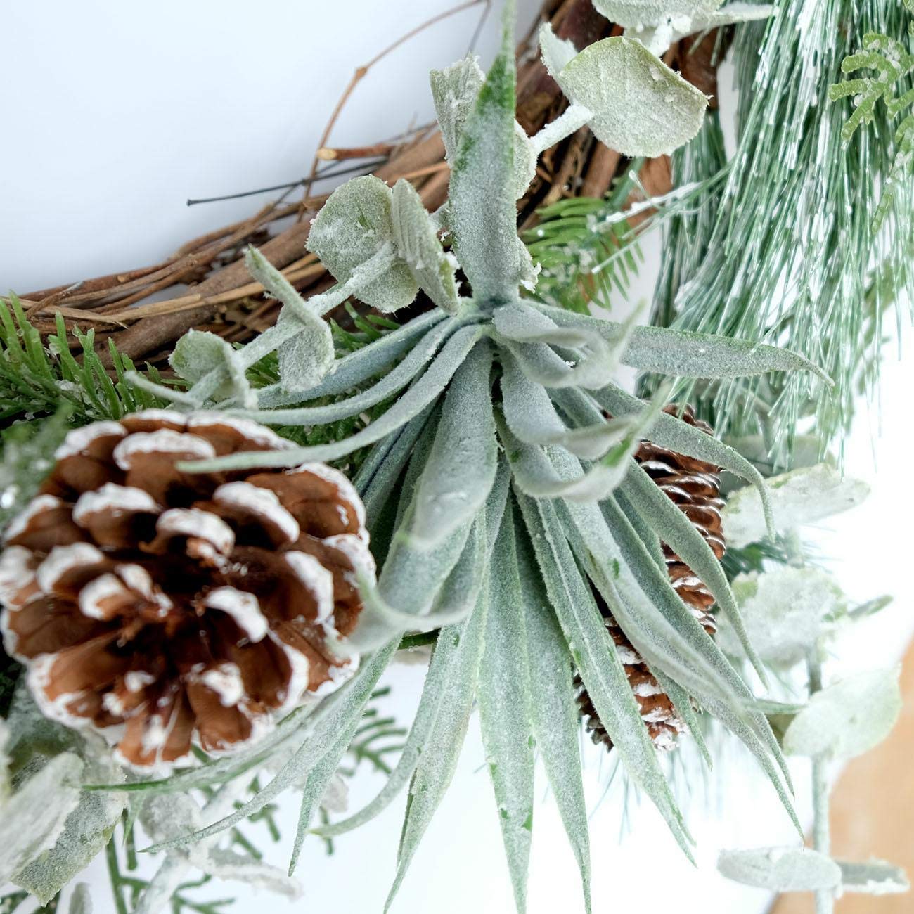 Idyllic 22 Inch Greenery Winter Wreath with Snowy Pine Cones and Succulent Plants - Large Christmas Wreath for Front Door, Rustic Farmhouse Pine Wreath for Indoor Outdoor Decor