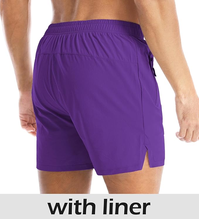 Aolesy Men's Gym Shorts Linerless & Liner - 5" Quick Dry Workout Running Shorts with Zip Pockets Sports Athletic Shorts