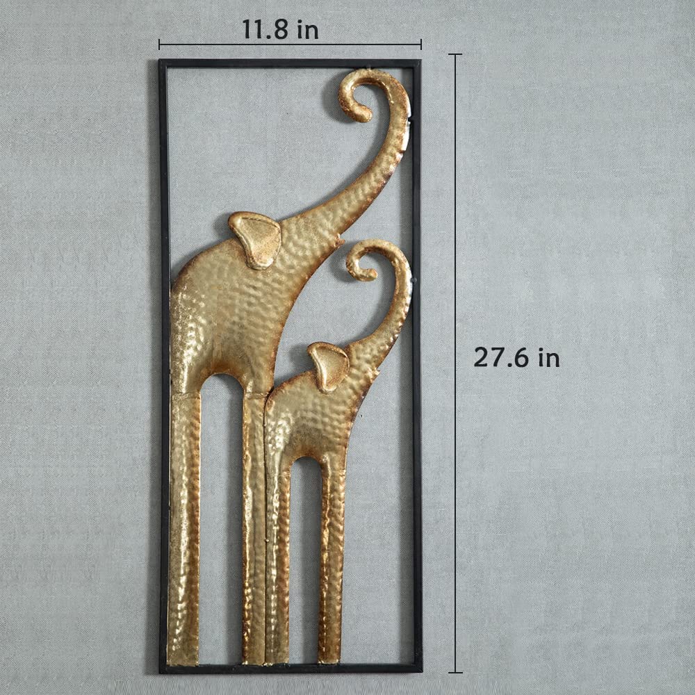 HKaikzo Gold Elephant Wall Decor Set of 2, African Metal Wall Art Large 3D Sculptures for Living Room, Boho Animal Decorations Modern Wall Hanging Gift for Housewarming(11.8x27.6in)