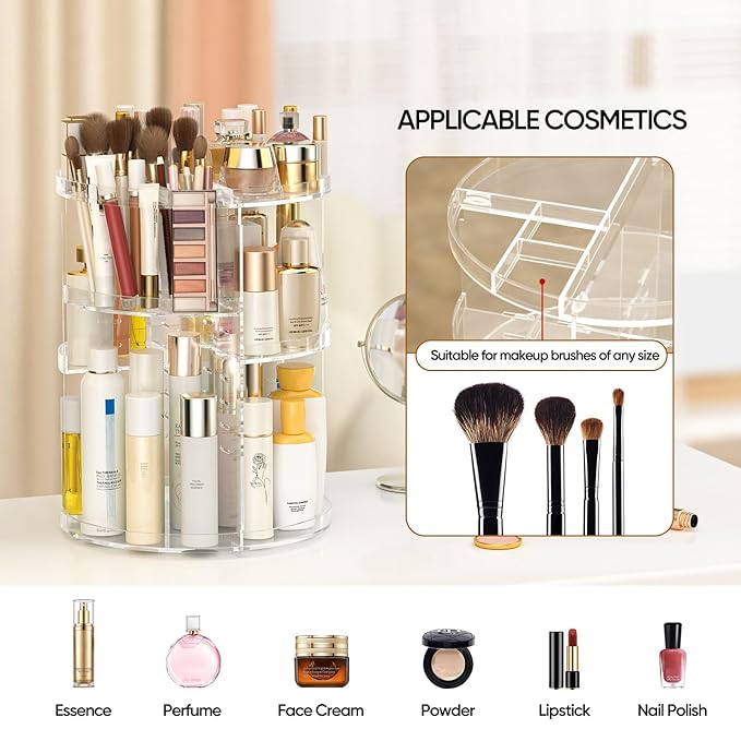 Awenia Makeup Organizer 360-Degree Rotating, Adjustable Makeup Storage, 7 Layers Large Capacity Cosmetic Storage Unit, Fits Different Types of Cosmetics and Accessories, Plus Size