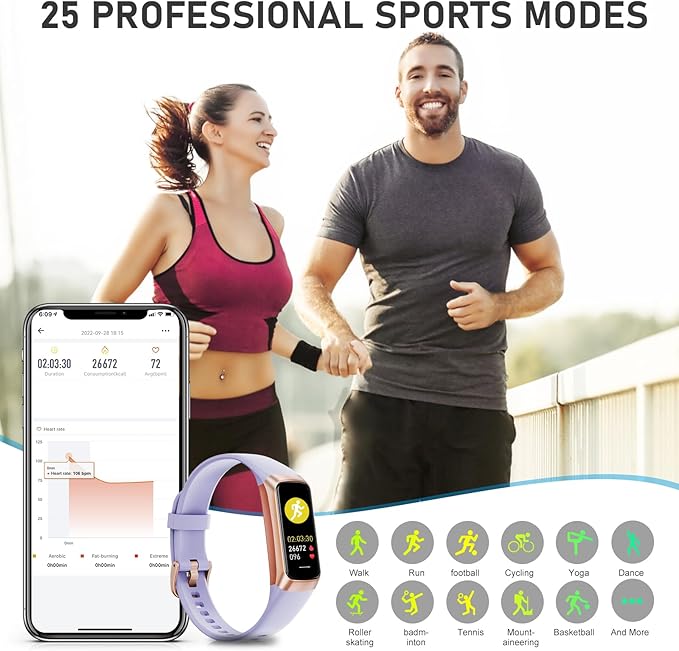 Fitness Tracker with 24/7Heart Rate, Blood Pressure, Sleep Tracking, Calorie, Activity Tracker with 1.1" AMOLED Color Screen, Waterproof Step Tracker for Android iPhones Women Men