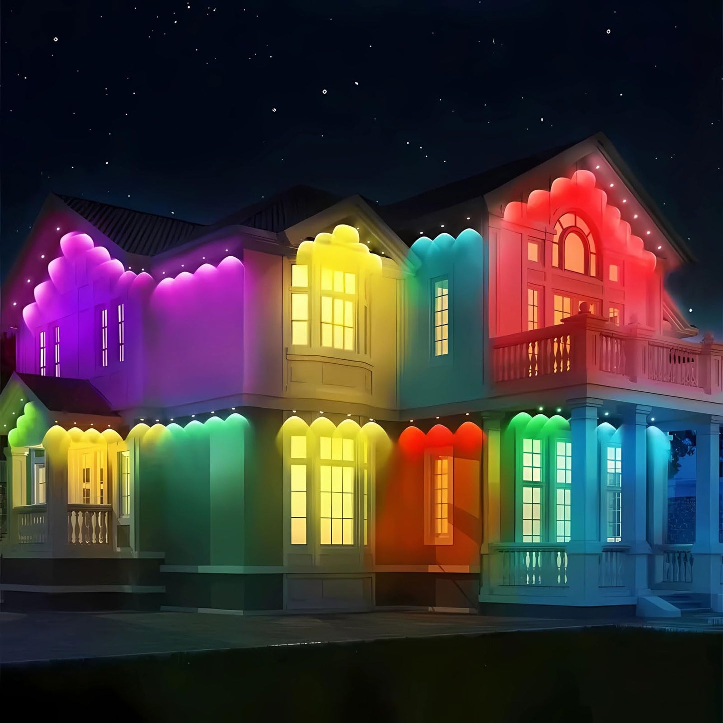LLdshun Permanent Outdoor Lights, 50FT RGB LED Smart Eaves Lights with 30 LEDs, IP67 Waterproof, Remote/APP Control, DIY Scene Modes, Music Sync Lighting for Party, House, All Holiday Decorations