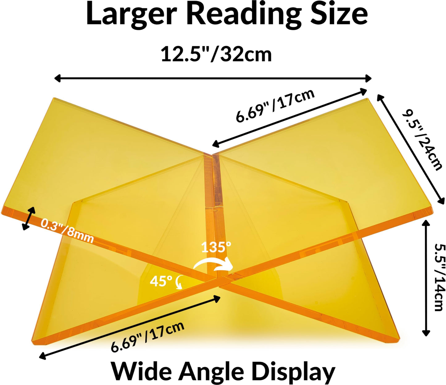 Honygebia Gold Acrylic Book Stands - Cross Frame Acrylic Book Holder, Open Bookstand for Display and Reading, Suitable for Art, Bible, Cookbook, Easel, Magazine, Textbooks 12.5" x 9.5" x 5.5"