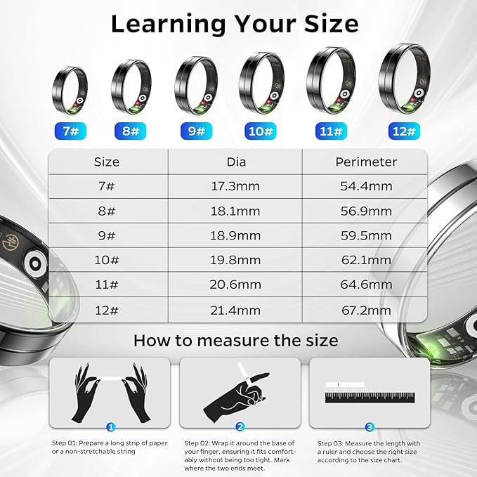 Ultra-Thin Smart Ring for Women Men,Sleep Tracker Ring with Heart Rate, Waterproof Fitness Ring for Activity Monitoring/Steps/Calories,No Subscription Fee,for iSO & Android (Silver,10#)