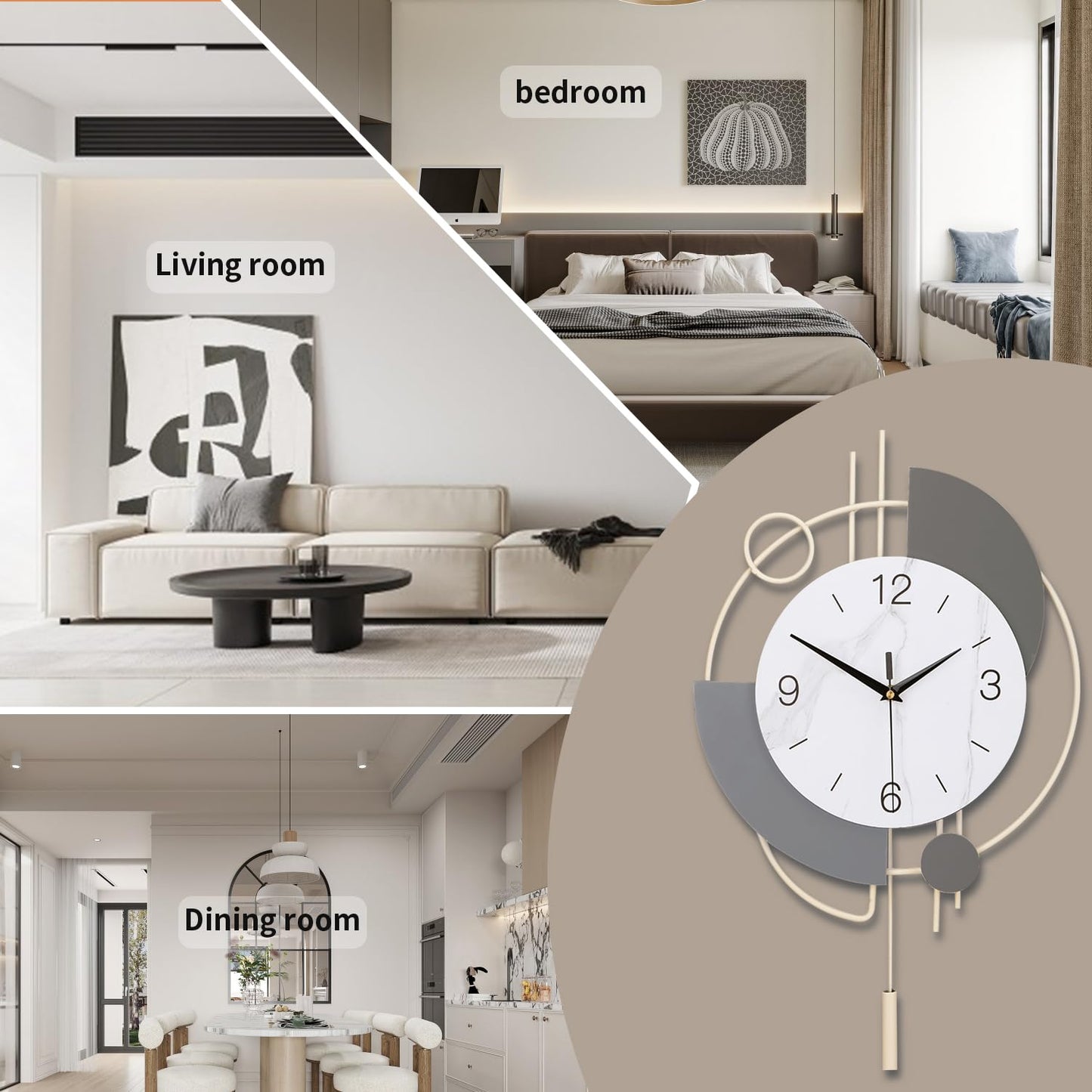 Dankeit Decorative Silent Quartz Wall Clock with Pendulum, Large for Living Room, Kitchen, Bathroom, Bedroom - 13x21.65in(Beige)