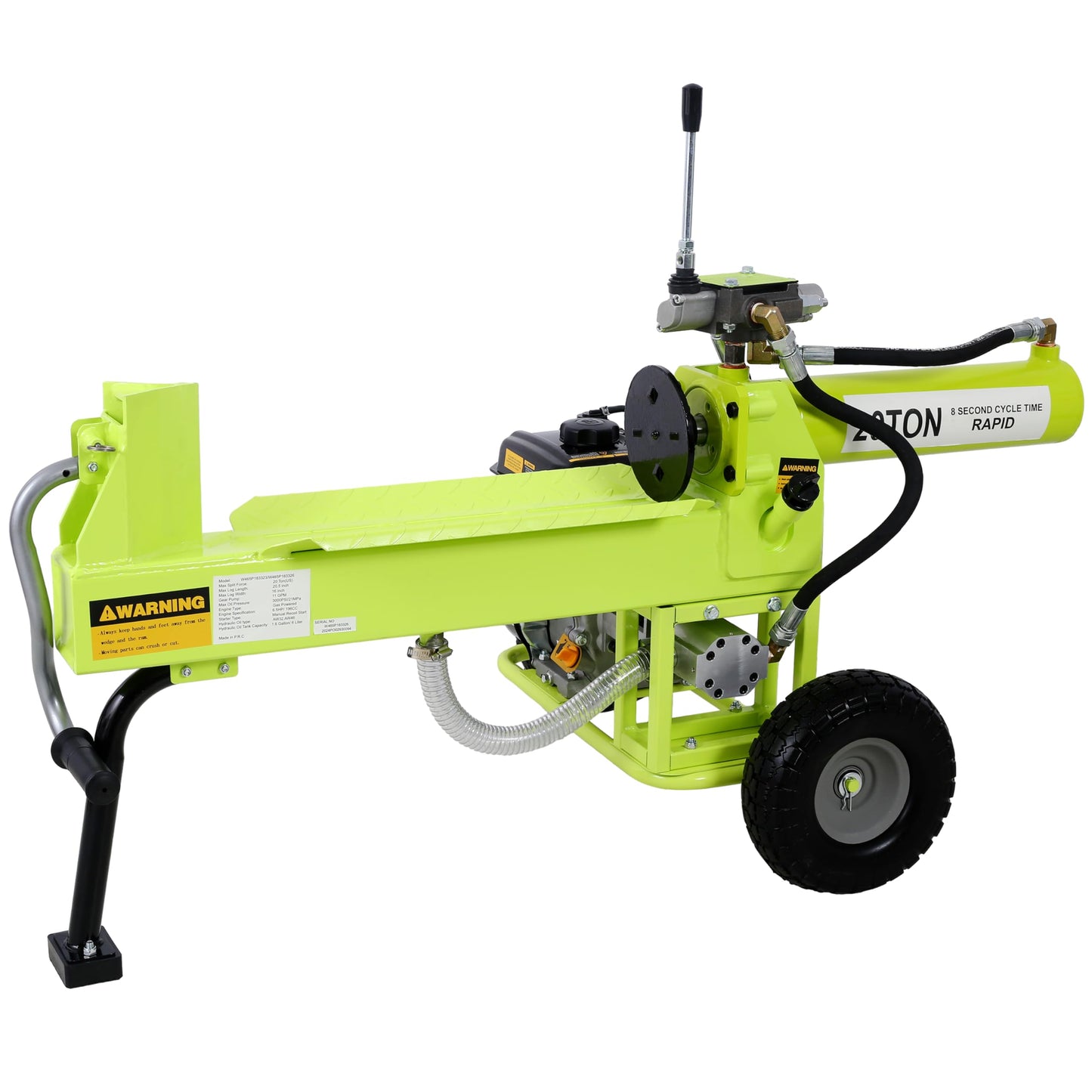 JUXEVY 20 Ton Portable Gas Powered Log Splitter with 7HP Engine and Auto Return Ram System, Heavy Duty Steel Firewood Wood Splitter for Forestry Harvesting, 8.0-Second Cycle Time, Green