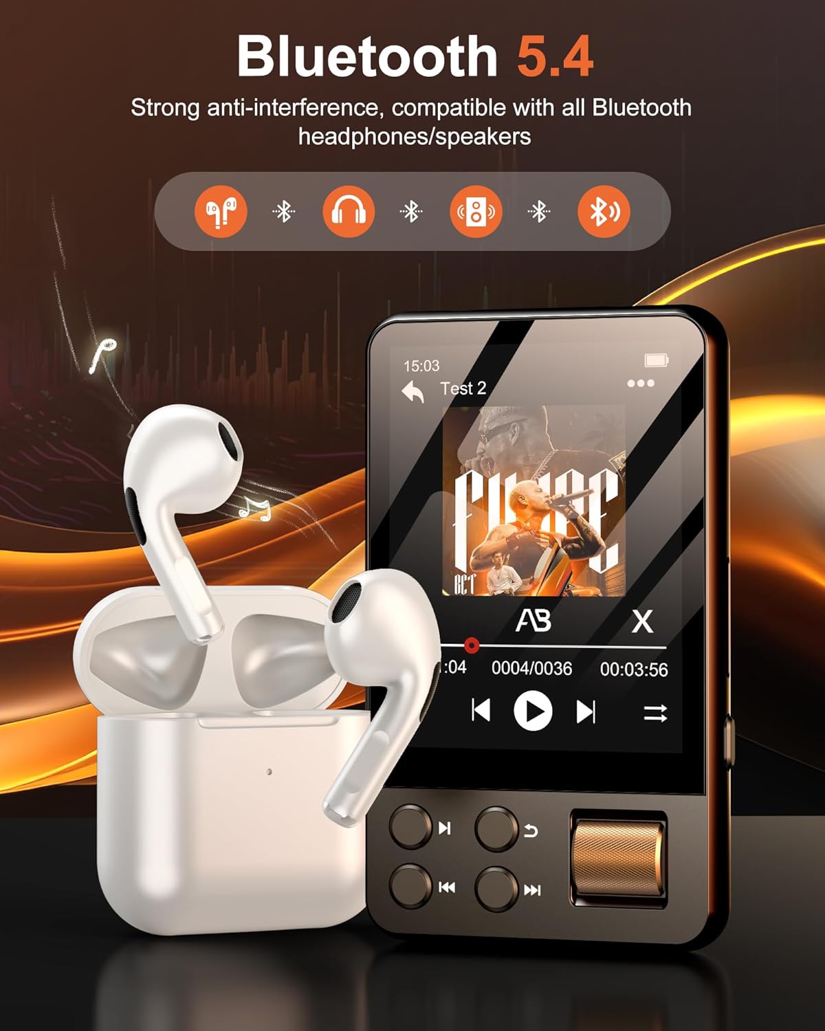 AGXOV 128GB MP3 5.4, Player with Bluetooth Music Player with Built-in HD Speaker, FM Radio, Voice Recorder, HiFi Sound
