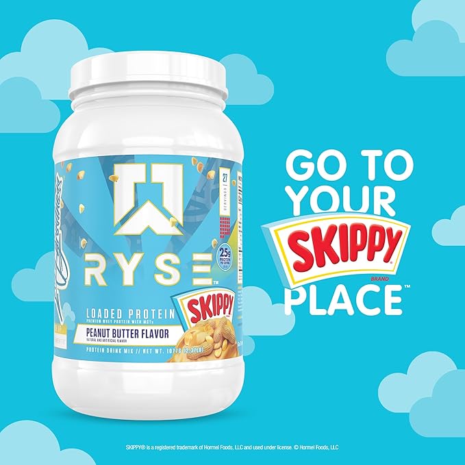 RYSE Loaded Protein Powder - Skippy Peanut Butter - 25g Whey Protein Isolate & Concentrate with Prebiotic Fiber & MCTs - Low Carb, Low Sugar, Digestive-Friendly - 20 Servings / 1.5 lb Tub