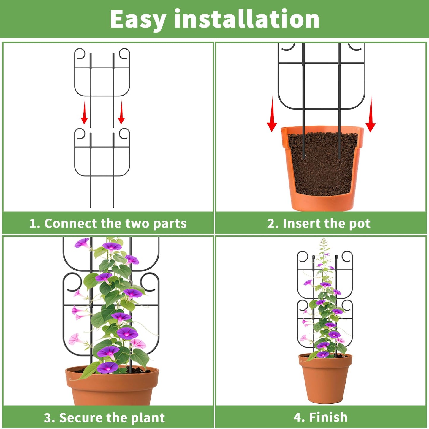 4 Pack Trellis for Climbing Plants Indoor, Expandable Small Metal Trellis for Potted Plants, Flowers Vine Ivy, Sturdy Houseplant Pothos Plant Climber Support