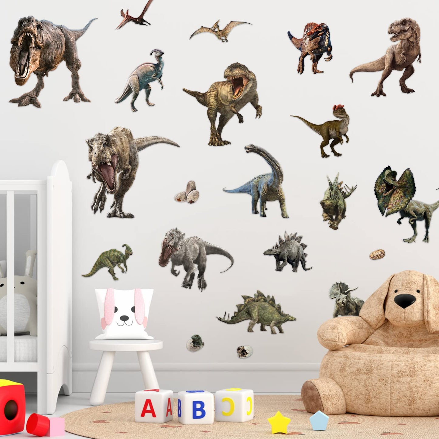 22 Dinosaur Wall Decals - Peel & Stick Removable Dinosaur Wall Stickers for Boys, Kids, Adults & Home Decoration