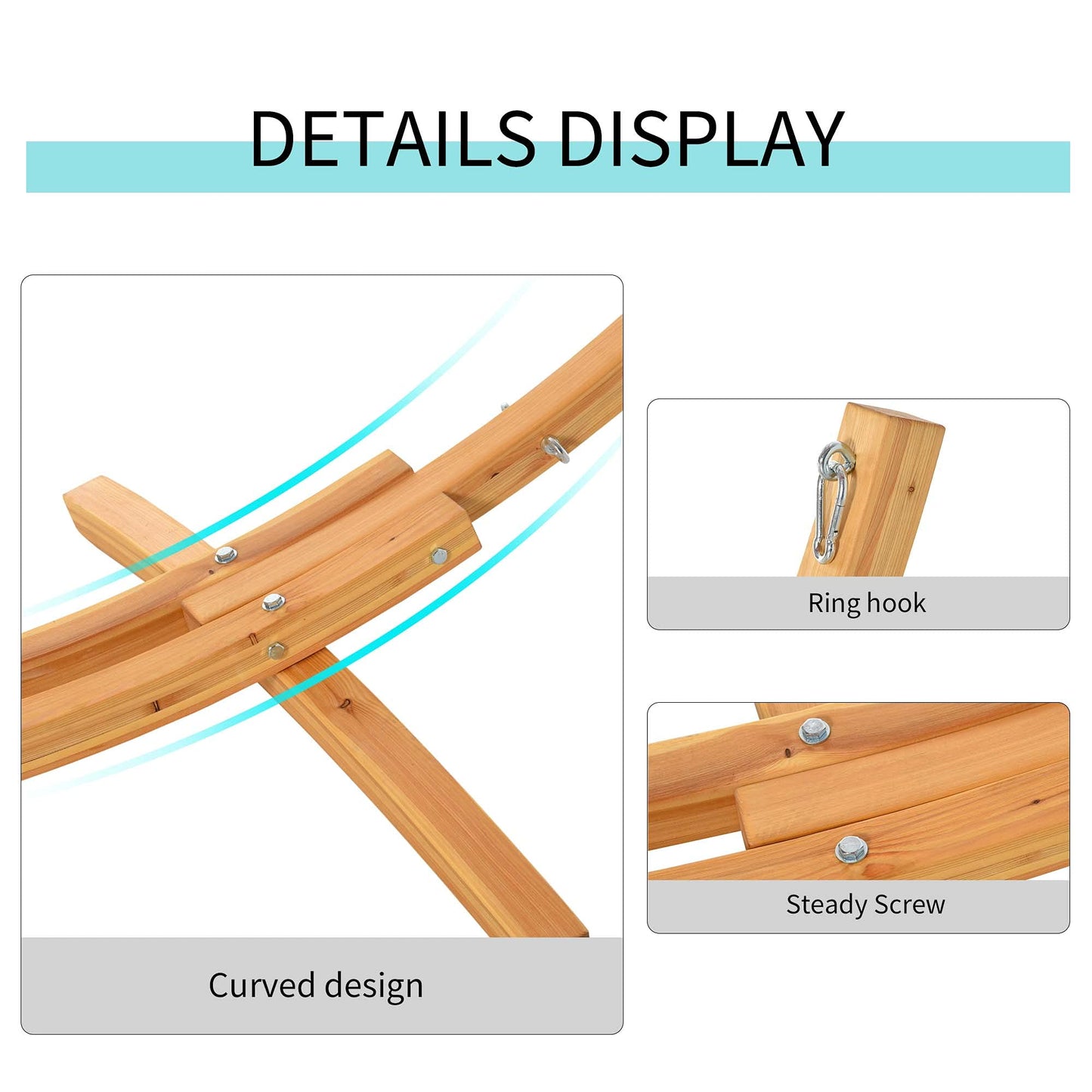 10.6' Wooden Hammock Stand Universal Garden Picnic Camp Accessories, 264lbs, Natural