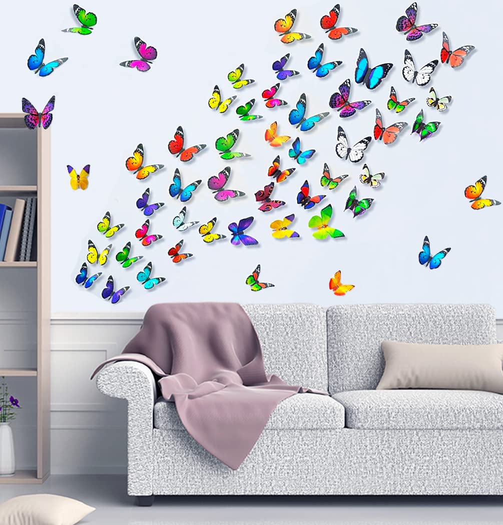 Tianorcan 43 PCS Butterfly Wall Sticker 3D Butterflies Decor Decals for Removable Mural Stickers Home Bedroom Decoration