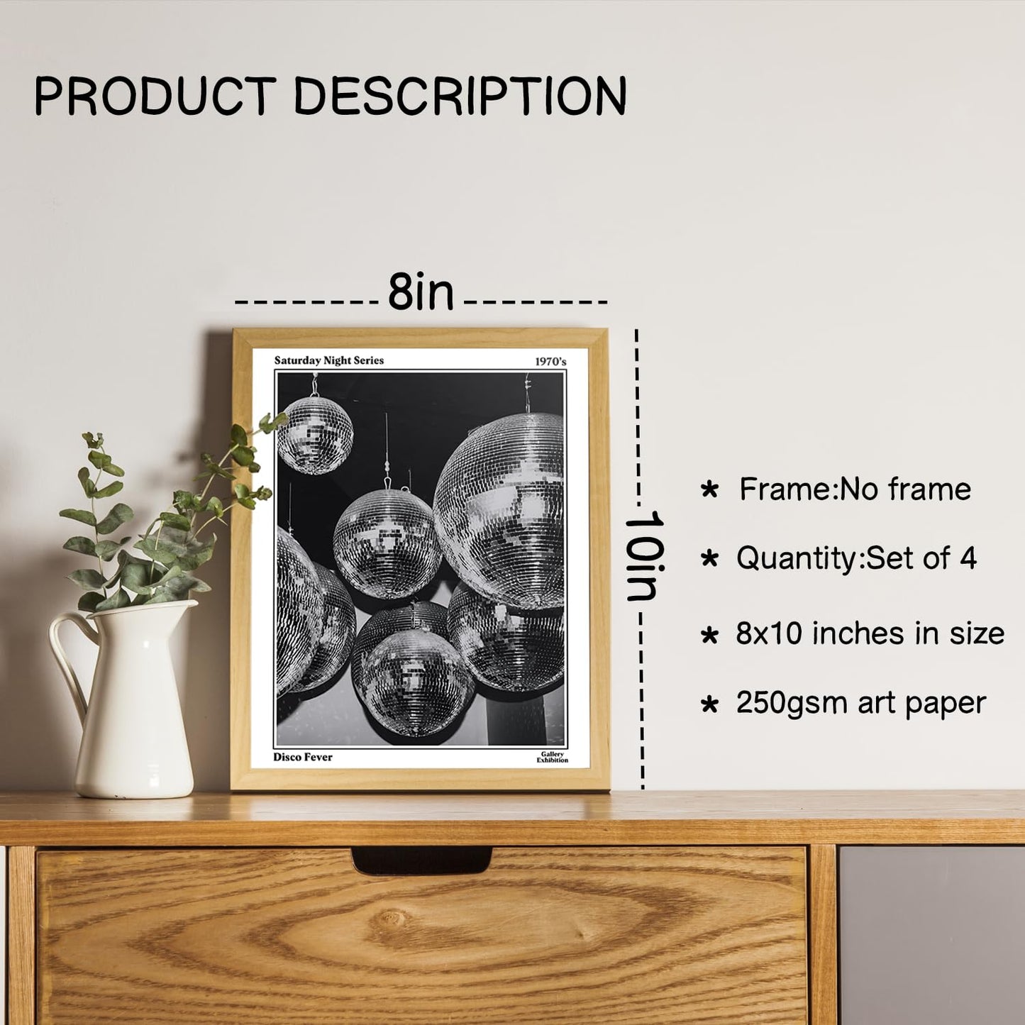 NaZaUK Funky Retro Y2K Wall Art, Black and White Newspaper Wall Art Posters Set of 4, Prints for Bedroom Decor, Trendy Preppy Aesthetic Prints, Sufeasdf 70s Disco Ball, Bar Cart Decor, 8x10 Unframed