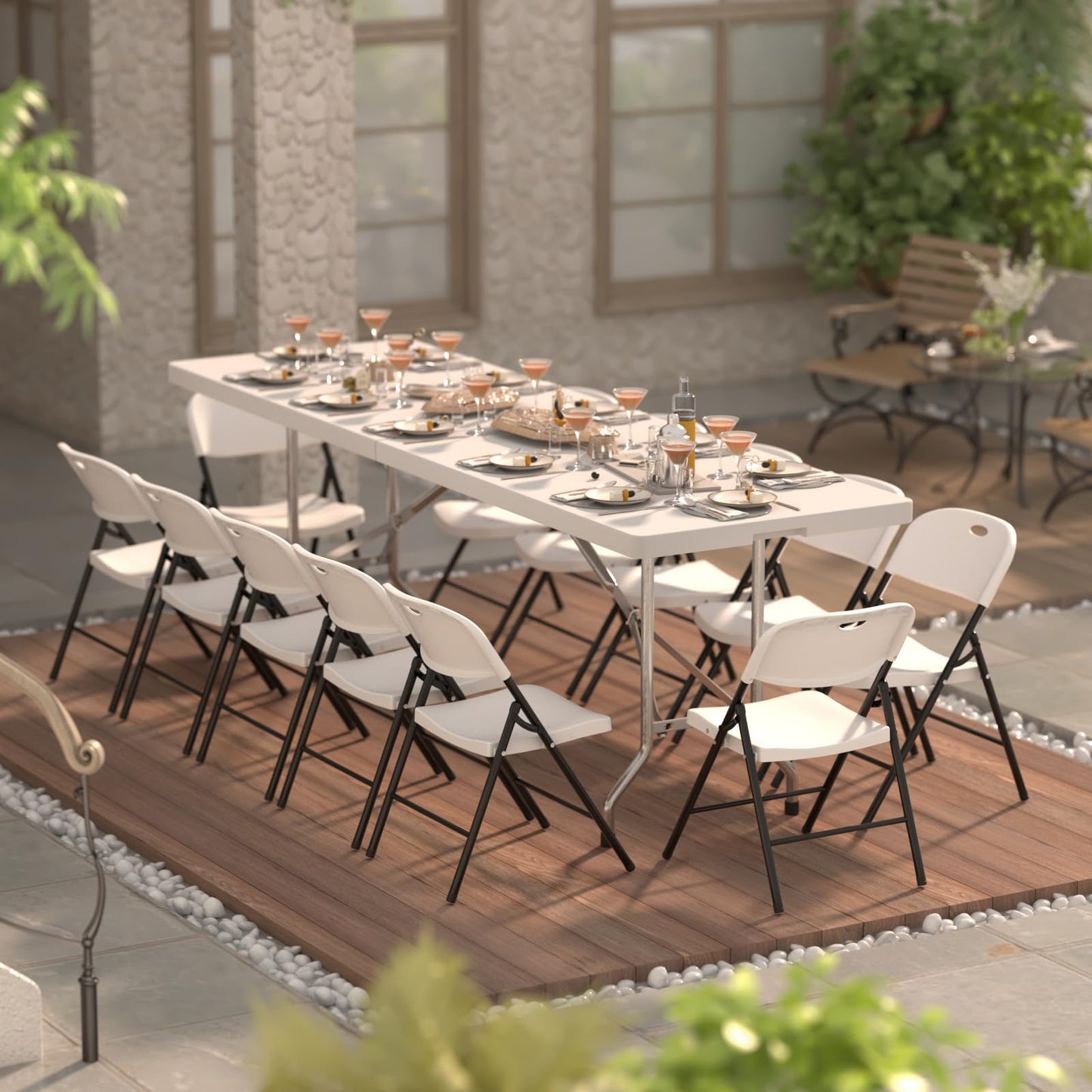 Nazhura 650 Weight Limit Heavy Duty Plastic Folding Chair with Reinfoced Steel Frame for Indoor and Outdoor, Wedding, Party, Restaurant, Meeting Room, Patio and Garden (White, 16 Pack)