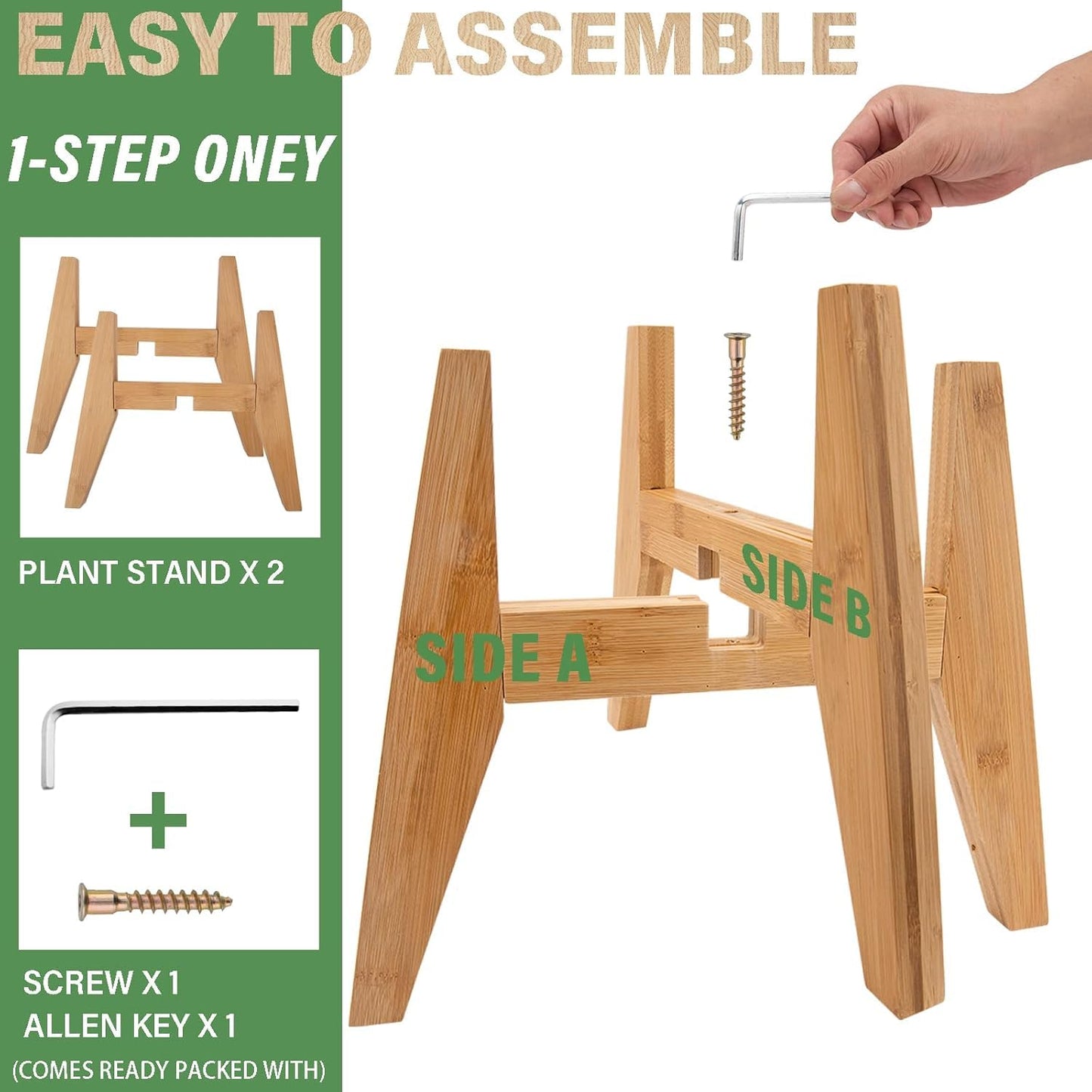 LEIMO KPARTS Adjustable Bamboo Plant Stand (8-12 inches), Mid Century Modern Indoor Plant Holder