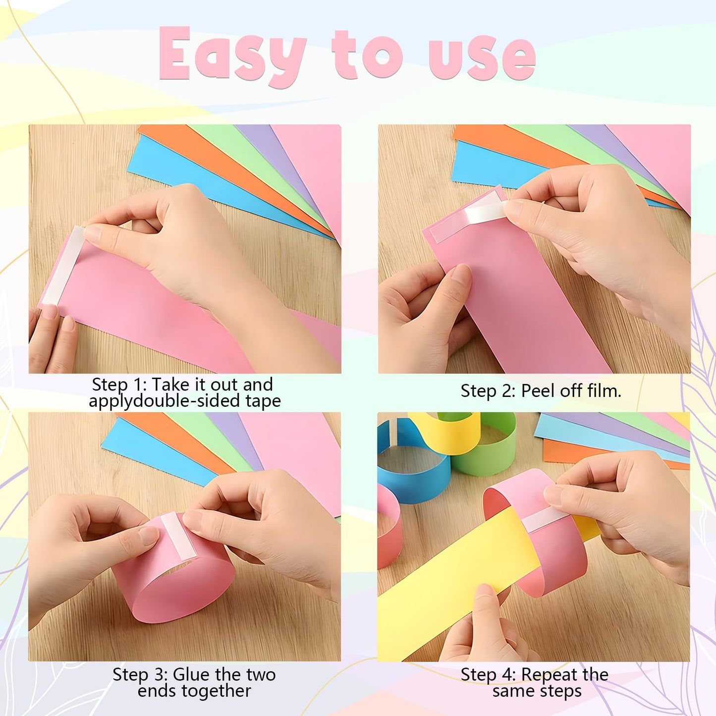 Yquqwn Pastel Paper Chain Garland Kit - 492ft Crepe Paper Streamers & 300 Sheets Paper Strips for Chains - 26ft Double-Sided Gold Star Garland for Birthday, Wedding, Macaron Party Decorations