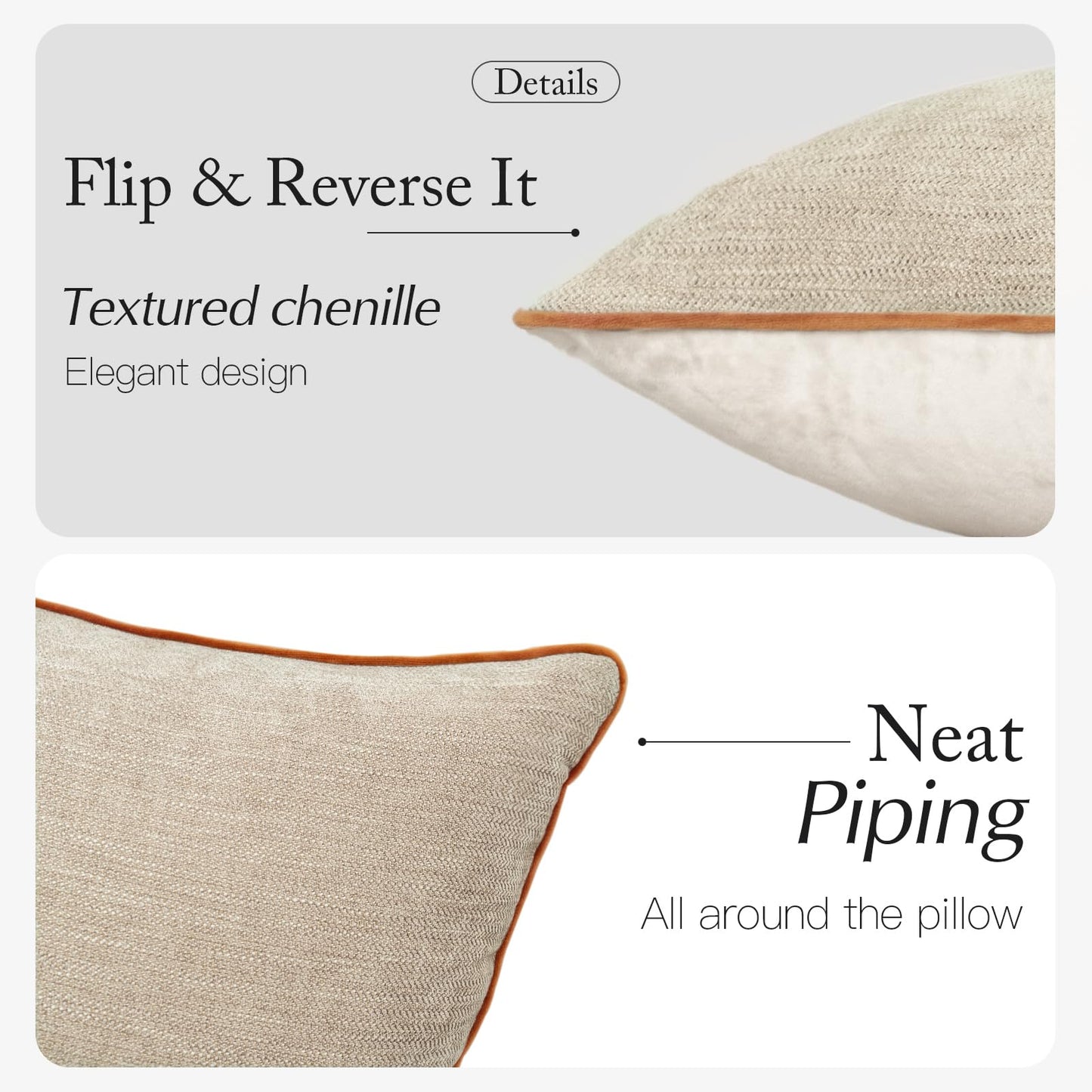 MATTINS Apricot Yellow Cotton Throw Pillow Covers 18x18 Set of 2, Solid Decorative Pillow Covers with Soft Chenille Texture and Velvet Back, Neutral Farmhouse Cushion Covers for Couch Sofa Bedroom