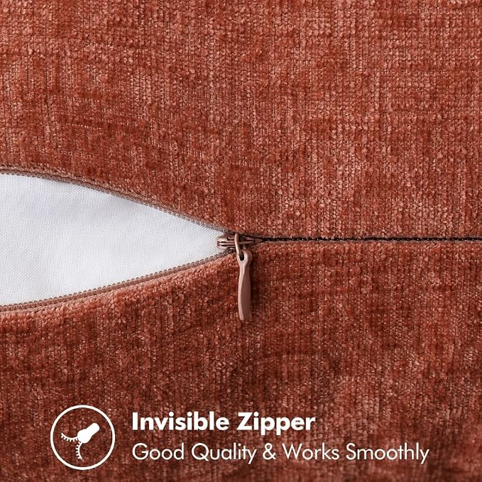 MIULEE Pack of 2 Fall Lumbar Throw Pillow Covers 12x20 Inch Burnt Orange Farmhouse Decorative Pillow Covers with Stitched Edge Soft Chenille Solid Dyed Pillow Covers for Couch Sofa Bed Living Room