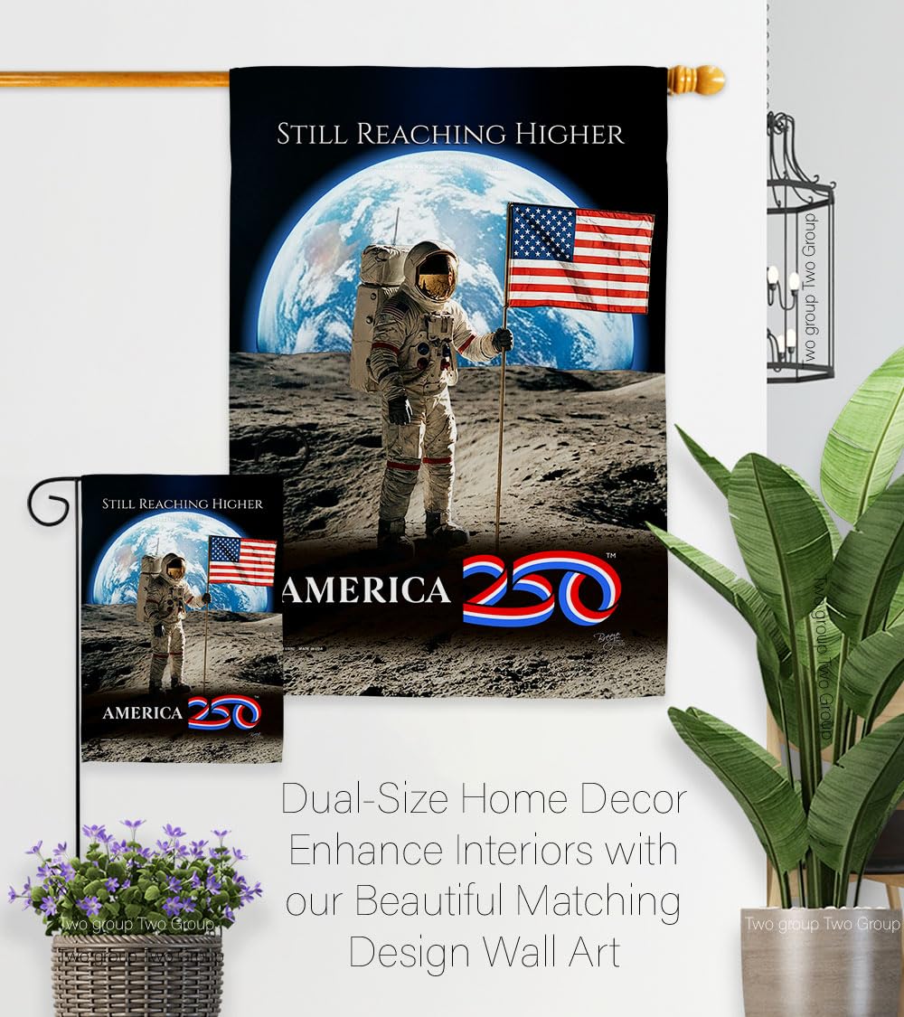 America 250 Flag Astronaut Milestone Embroidered American Flags for Outside House Applique Tapestry Pack Official Licensed Merchandise Wall Decor Canvas Moon Landing Banner USA 250th Anniversary