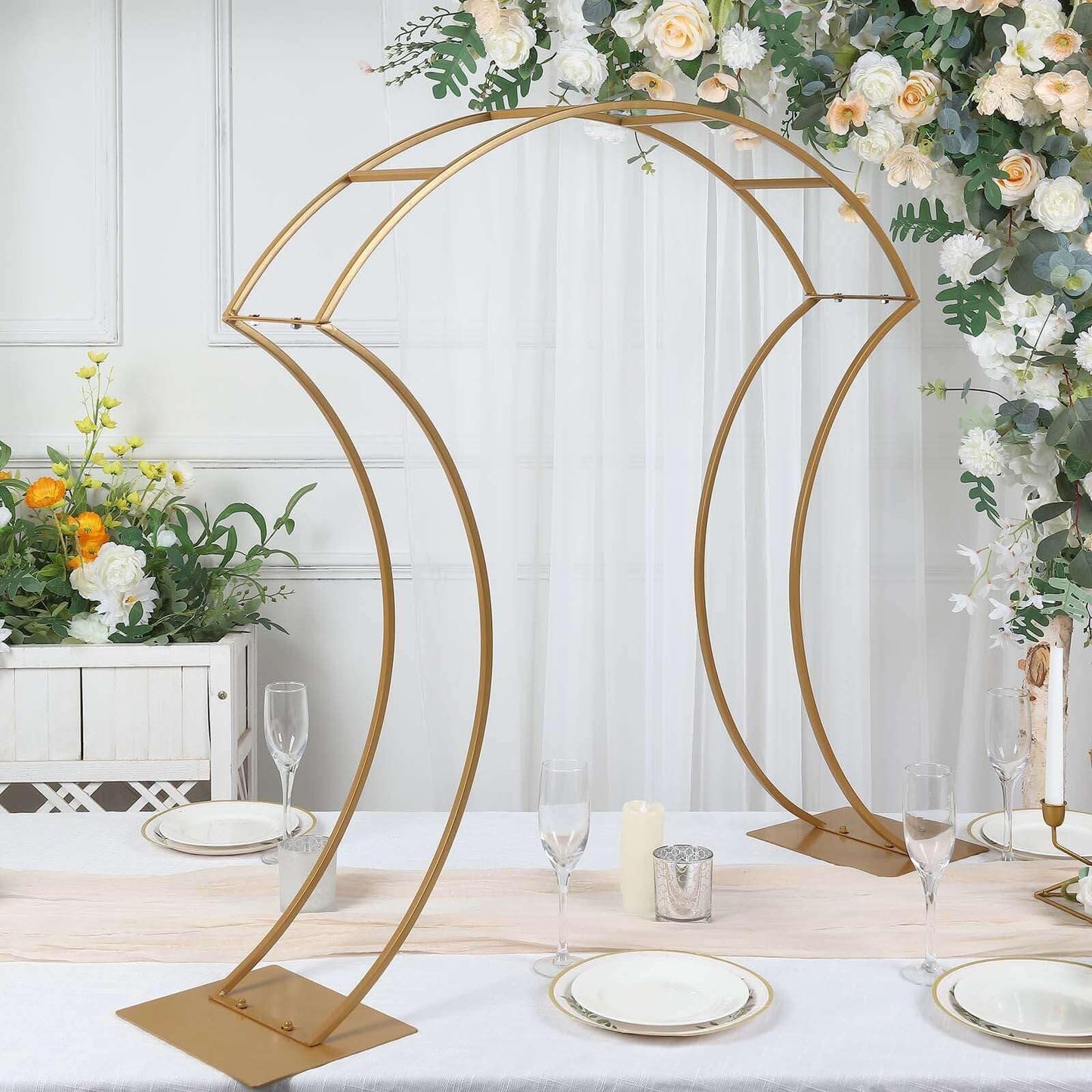 Efavormart 38" Gold Metal Floral Arch Frame Wedding Table Centerpiece Stand With Curvy Design, Large Table Display Or Aisle Prop