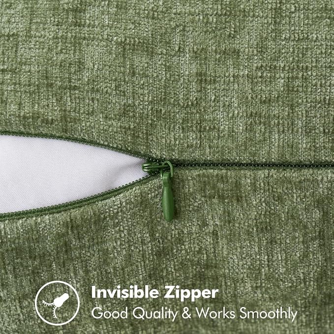 MIULEE Pack of 2 Lumbar Throw Pillow Covers 12x20 Inch Sage Green Farmhouse Decorative Pillow Covers with Stitched Edge Soft Chenille Solid Dyed Summer Pillow Covers for Couch Sofa Bed Living Room