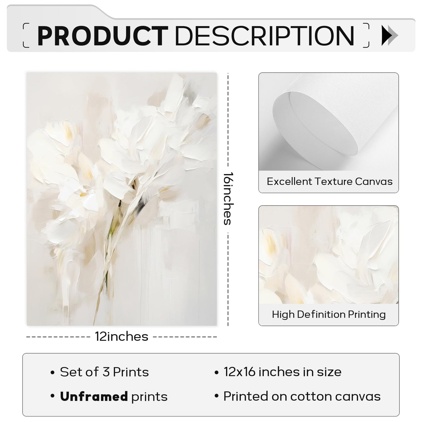 Neutral Wall Art Abstract Floral Canvas Pictures Beige Flower Wall Decor Modern Painting Minimalist Poster Abstract Botanical Prints White Artwork for Bedroom Living Room 12x16 Inch Unframed Set of 3