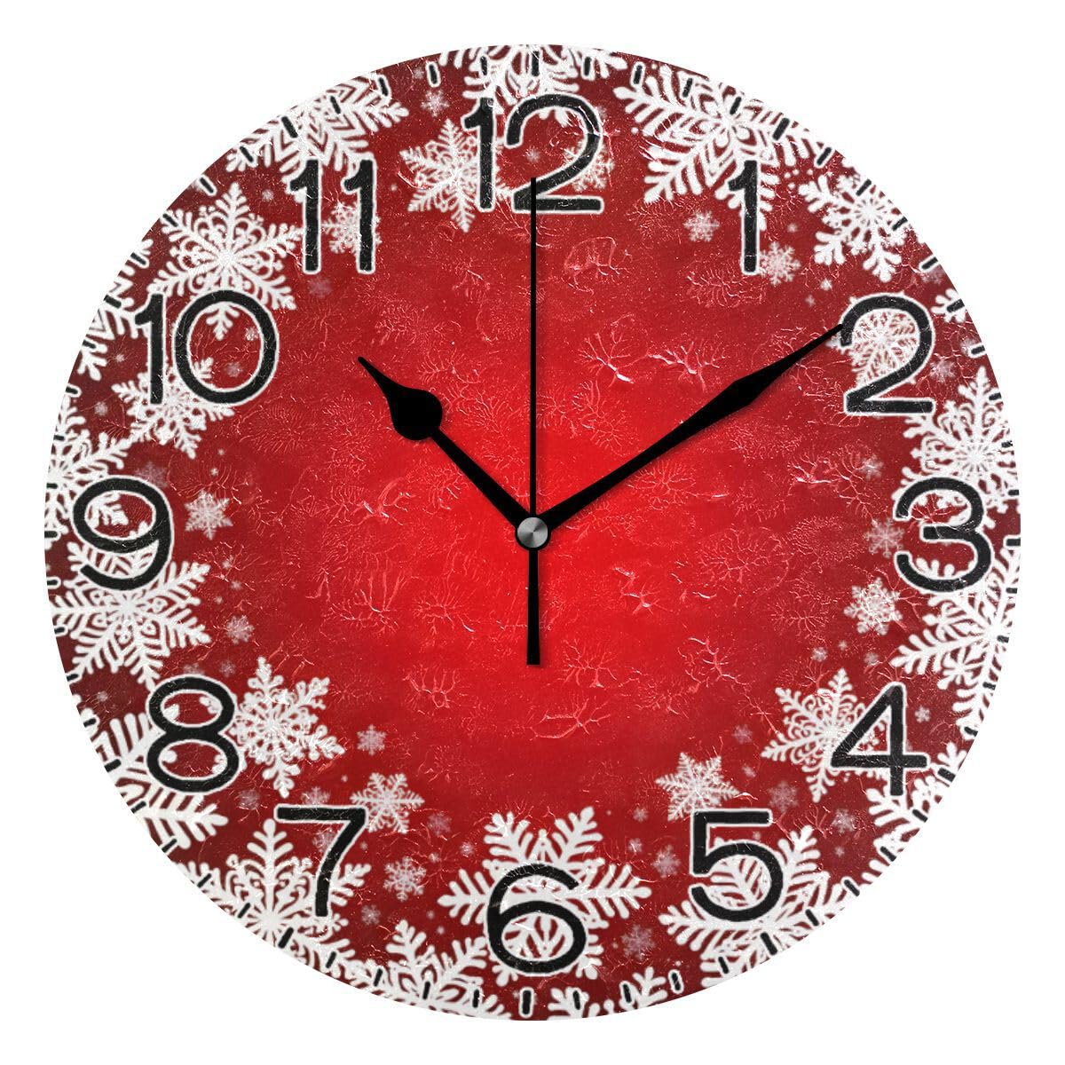 ALAZA Christmas White Snowflakes on Red Wall Clock Battery Operated Non Ticking Silent Quartz Analog Rustic Farmhouse Round Clock Retro Decor for Home Kitchen Living Room Bathroom
